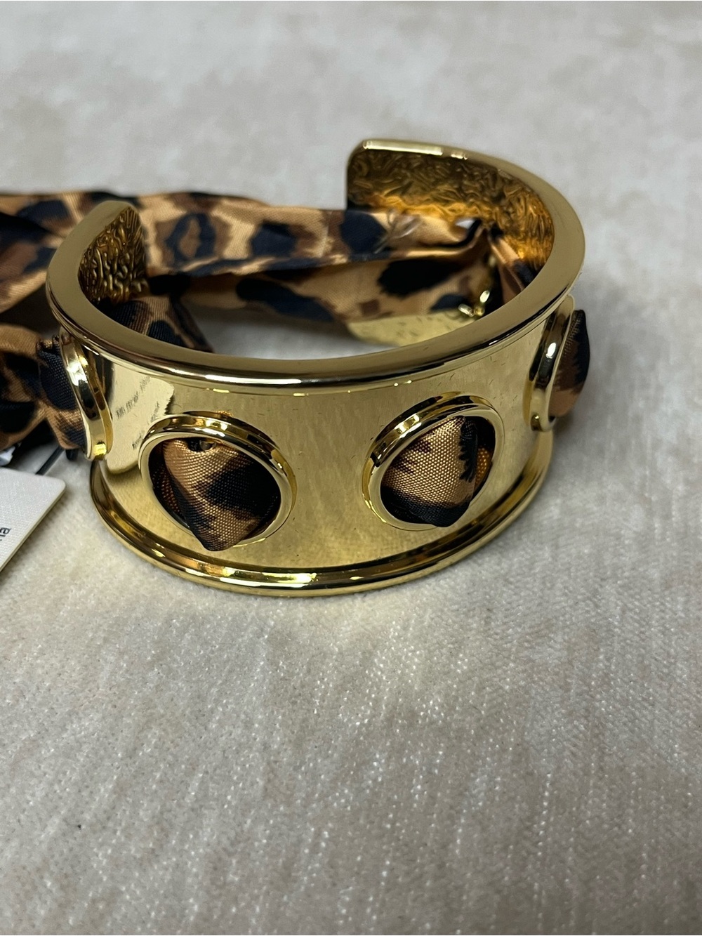Gold-Tone Cuff with Leopard-Print Fabric Buttons